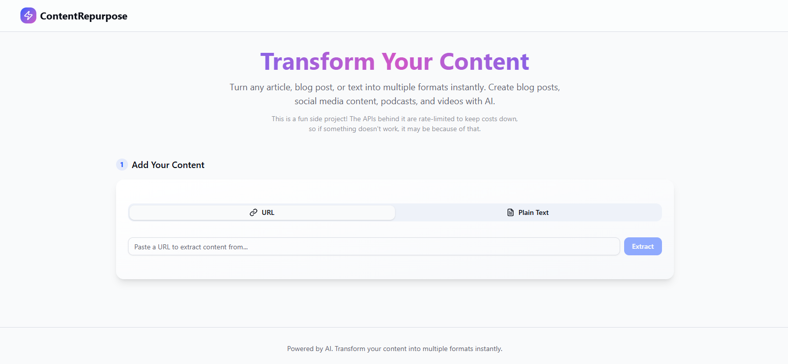 Content Repurpose App Preview